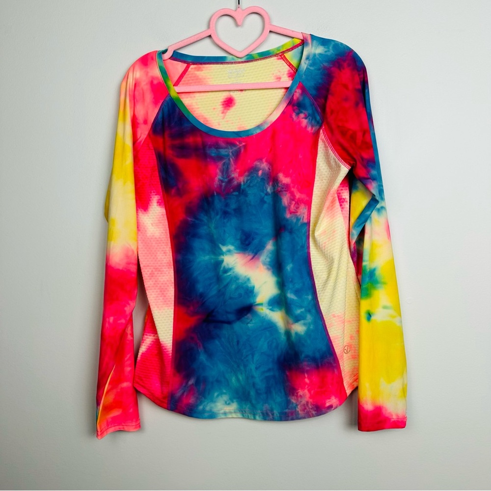 VOGO Athletica Tie-Dye Long Sleeve Top - Pink, Blue, Yellow Size Medium